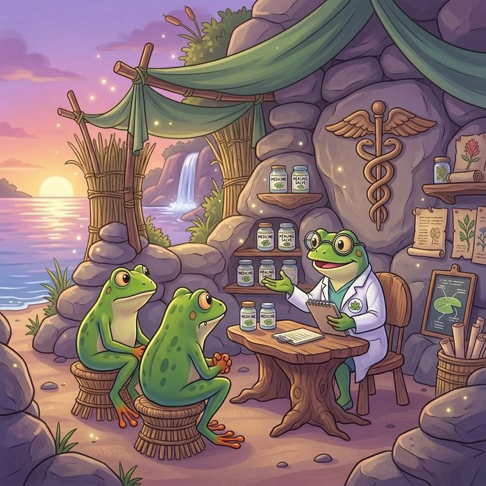 A caring doctor and two frog parents — a gentle nod to the journey that brought Tai into the world